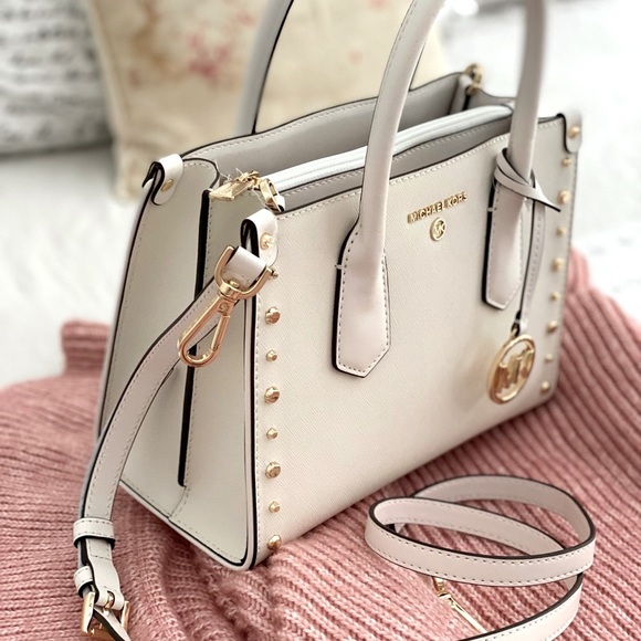 SOLD! MICHAEL KORS | White Leather Tote Crossbody Shoulder Bag Gold Hardware - Picture 11 of 16
